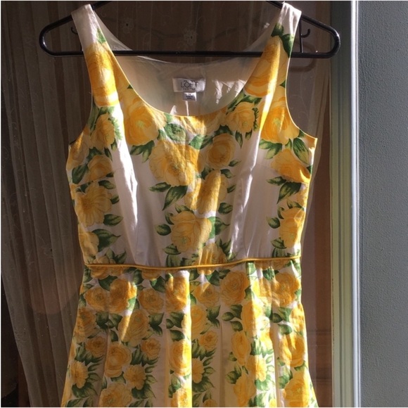 LOFT Yellow and Green Floral Dress Size 2P Petite Perfect For Summer - Picture 4 of 10